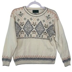 Dana Scott Vintage Fair Isle Knit Sweater Cream Grey Pink Geometric Mens M L